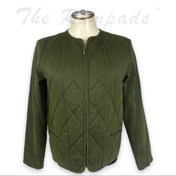 Company Ellen Tracy Quilted Hunter Green Army Zip-up Jacket Size Petite 6 - Picture 1 of 12